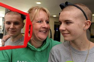 Phoebe with fundraising manager for Macmillan Helen Knight