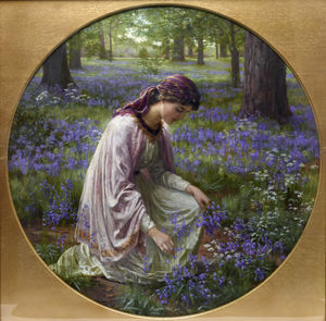 The lady in a bluebell wood oil painting by Mary Elizabeth Harding which sold for £6,000.
