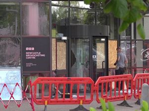 Supporting image for story: Windows smashed at BBC building and daubed with ‘Free Gaza’ graffiti
