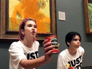 Supporting image for story: Activists face jail for pouring soup on one of world’s ‘most valuable artworks’