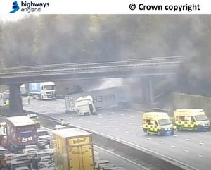The lorry caught fire following a collision. Photo: National Highways