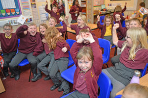 It's joy and celebration for the pupils as England score against Iran