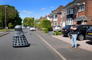 Gavin Priest who is patrolling the street in his Dalek encounters a resident.