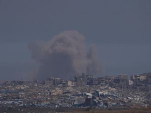 Smoke rising in the Gaza Strip as seen from southern Israel