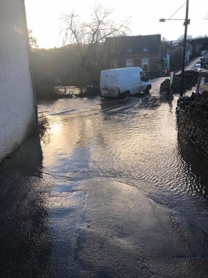 Flooding in Clun as the River Clun burst its banks. Photo by Jack Limond