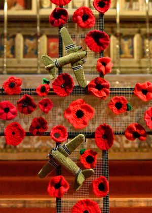 Shropshire Federation of Women's Institutes have decorated Shrewsbury Abbey with a mass of poppies for Remembrance Sunday.