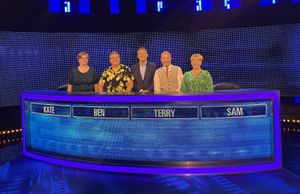 Ben Spicer (2nd left) with show host Bradley Walsh and other contestants ahead of the show