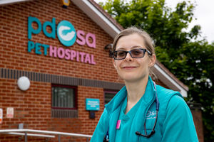 Laura outside PDSA's pet hospital in Wolverhampton