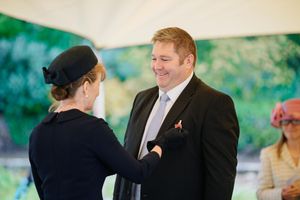 David English is presented with the British Empire Medal by Shropshire Lord-Lieutenant Anna Turner