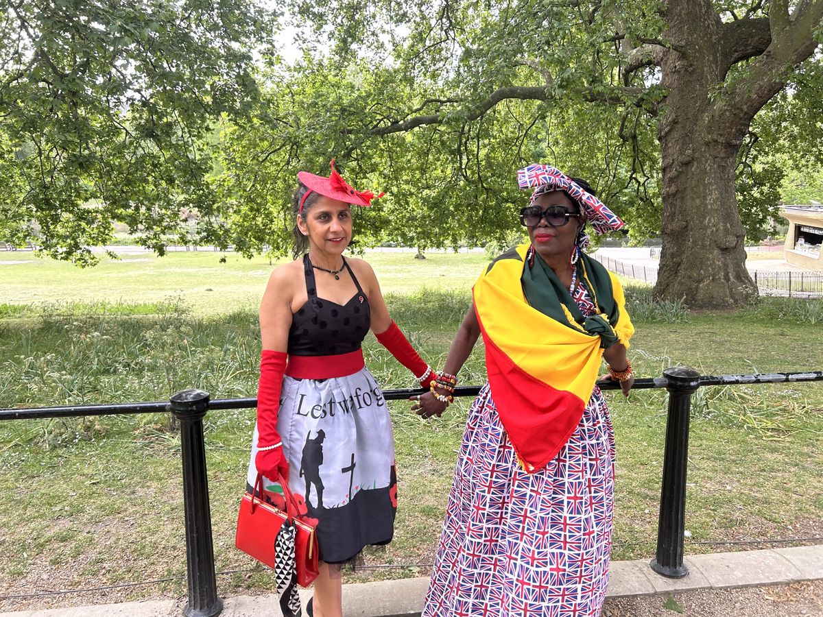 Visitors look the part in special dresses made for VE Day celebrations
