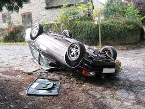 Supporting image for story: Car crashes onto its roof near Much Wenlock