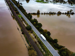 Supporting image for story: Aerial photos show extent of flooding close to Shropshire border