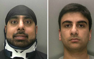 Sukvinder Mannan, still wearing a neckbrace in this police mugshot taken just after the crash, and Inderjit Singh