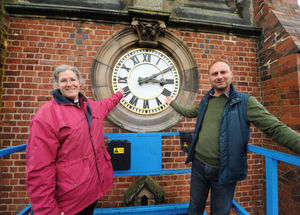 Taking a close look at the clock were Reverend Katryn Leclezio and project co-ordinator James Brookes