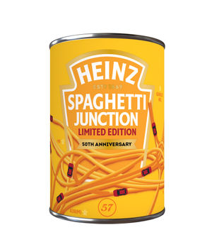 Heinz limited edition can of Heinz Spaghetti Junction pasta created to celebrate the 50th anniversary of Birmingham's Spaghetti Junction