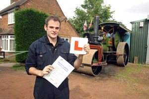 Supporting image for story: Helicopter technician passes driving test - in a steam roller