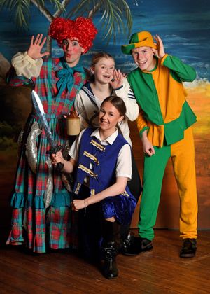 Cast members prepare for their production of Sinbad the Sailor at Aldridge Youth Theatre in a weeks time. Pictured are Chloe Johnson as Sinbad, with fellow cast members Harry Gilliver, Freya Antill and Oliver Floyd.