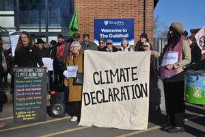 Campaigners outside Guildhall ahead of the meeting.