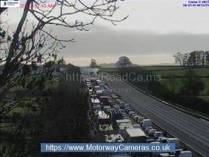 Traffic has been stopped and delays of up to 30 minutes are visible in both directions. Photo: National Highways: West Midlands