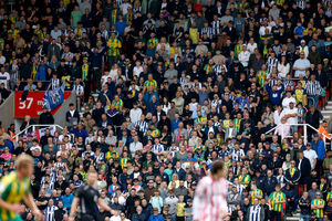 Albion fans during the trip to Stoke (Photo by Adam Fradgley/West Bromwich Albion FC via Getty Images)