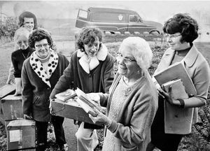 November 6, 1975: A 'book on wheels' service run by Sandwell WRVS delivered to its first West Bromwich customer. Mrs Lilian Jones, aged 81, of Thursfield Road, chose an historical novel and a thriller from the cases of books brought by the volunteers. Mrs Jones, front, is pictured with Mrs Maureen Hinton, right, who helped organise the book run and Mrs Gwen Lenton, Mrs Doreen Rolfe, Mrs Sandra James, and Mrs Janet Cosnett.