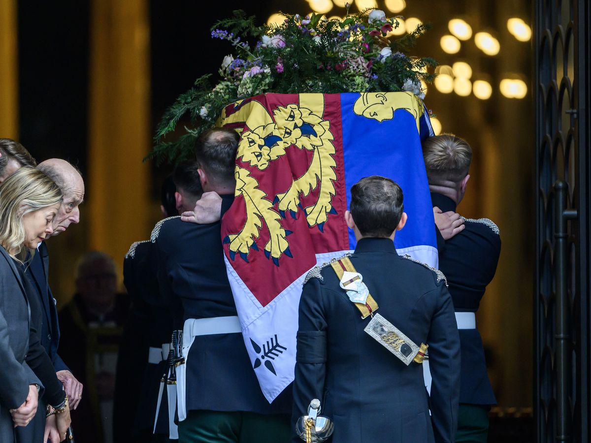 Duchess of Kent&rsquo;s coffin arrives at Westminster Cathedral on eve of funeral