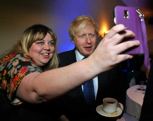 Boris poses for a selfie with Helen Smallman, from Cannock