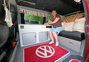 Justine Russell in her campervan, which will be on display on the day