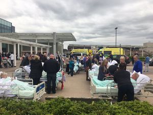 The scene outside the hospital. Picture: @paul_brad1