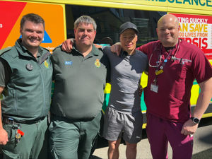Supporting image for story: 'It's a miracle I'm still here': Man reunited with ambulance crews who rescued him after he received horrific burns from electric shock
