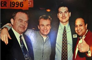 Steve Smith, centre right, with Bobby Davro, his father Keith, and Poundland co-founder David Dodd
