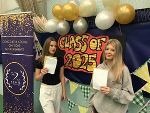 Happy day for Eden Pitt (left) and Florence Powell