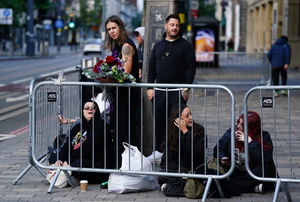 Fans arriving early to get their spot near the Black Sabbath Bridge bench on Broad Street