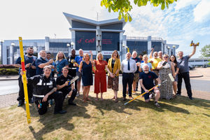 Celebrations at Dudley College of Technology which has been named one of just 10 National Centres for Technical Excellence for Construction (CTEC) to lead the way in boosting skills in the construction industry. Pictured centre - principal Diana Martin, with MP Cat Eccles, to her right, with college staff