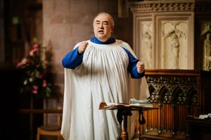SHREWS COPYRIGHT SHROPSHIRE STAR JAMIE RICKETTS 04/04/2021 - Easter Sunday Church Service at Shrewsbury Abbey lead by Rev. Dr Tom Atfield - Their first church services their in nearly 2 years apparently..