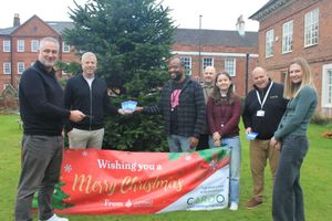 Cardo Central Operations Director Terry Ware and Managing Director Leigh Bullock are pictured presenting the food vouchers to Lichfield District Housing Officer Kuda Chakamba, while Tenancy Sustainment Officer Brian Pugh, Housing Officer Morgan Byrne, Cardo Central Operations Manager Mark Jones and Lichfield District Council’s Project Manager Helen McKenzie look on. 