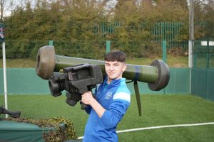 Archie Kendle, from the Shrewsbury Town Foundation, gets to grips with a Javelin anti-tank weapon system