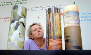 Andrea with modern design urns for cremated ashes