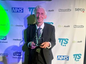 Stephen Turner receives his Lifetime Achievement accolade at the National MyCleaning Awards.