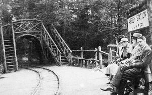 Visitors wait for the train at the Abbey Station around 1930.