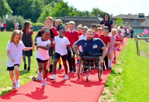 Mickey Bushell leads the way on the school's new track