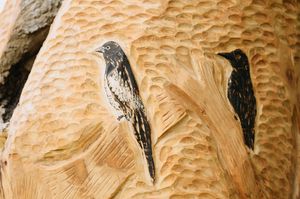 Joffrey carved birds into the tree stump
