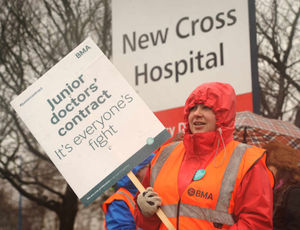 Junior doctors on strike outside New Cross Hospital