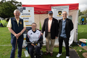 Left to right: Andrew McMillan, from the Fletchers' Trust, Archery GB Chair Mark Briegal, Paralympic champion Phoebe Paterson Pine and Chair of ParalympicsGB Dan Brooke at the launch of the Access Archery Fund