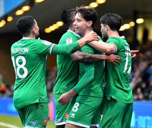 Isaac Hutchinson celebrates his goal