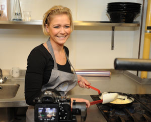Taking part in an omelette challenge is Suzanne Shaw, at Birmingham Hippodrome