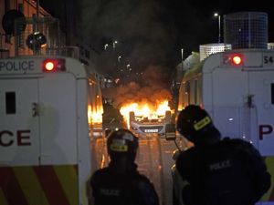 Supporting image for story: 17 police officers injured during second night of violence in Ballymena