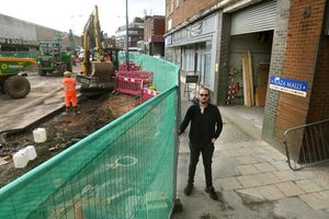 Edward Swannie outside the loading bay at the back of Plaza Mall which has been restricted by work on the Midland Metro extension which started over a week ago