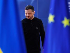 President Volodymyr Zelensky arrives for an EU summit in Brussels