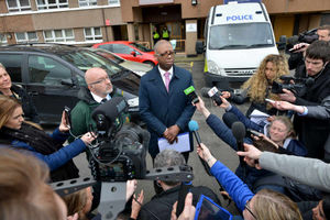 Superintendent Keith Fraser addresses the media outside Highfield Court